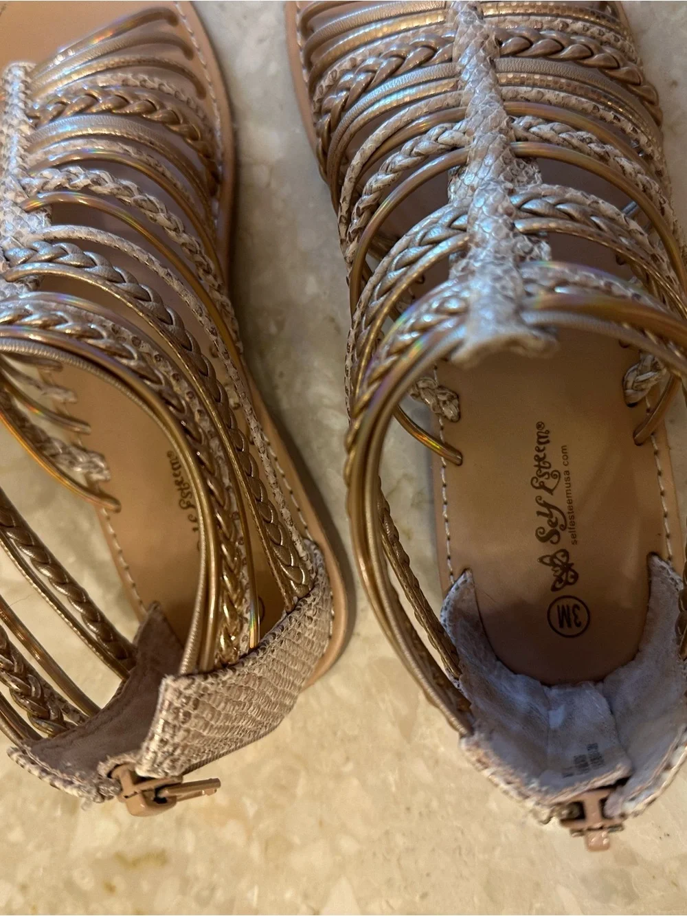 Girls Metallic Gold Braided Gladiator Sandals - Kids